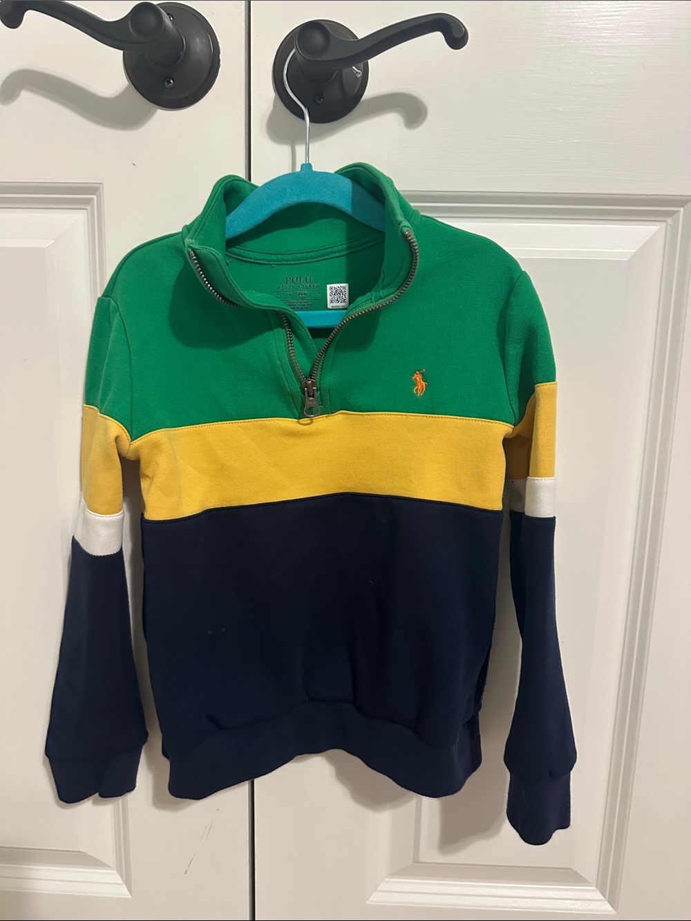 Polo by Ralph Lauren Green/Yellow/Navy Colorblock Quarter-Zip Sweater